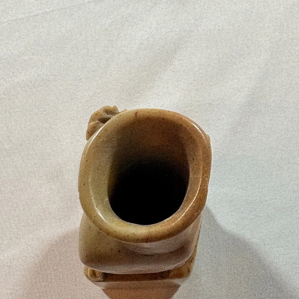 Vintage Hand Carved Soapstone Bud Vase Chinese Floral Relief Tan 5.5 Inch
